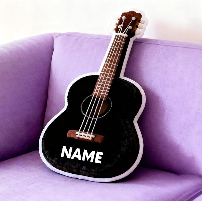 Personalized Guitar Shaped Pillow, Custom Name Plush Stuffed Pillows, Suitable for Beds, Sofas, Bedrooms, Living Rooms Custom Decorative Cushion Gifts for Birthday and Anniversary