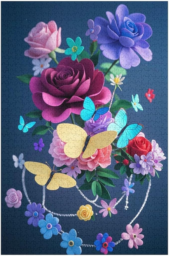 Jigsaw Puzzles for Adults 1000 Piece - Butterfly Flowers Themed Wooden Puzzles，Unique Gifts for Wall Art ，Funny Puzzles，Stress Relief Games，Puzzle Games Challenge Puzzles