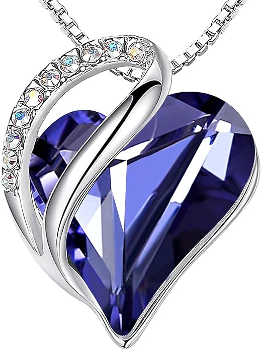 Leafael Valentine's Day Gift Necklaces for Women, Infinity Love Birthstone Heart Crystal Pendant, Birthday Anniversary Jewelry for Wife, Mom, and Her, Silver Plated, 18" + 2" Adjustable Chain