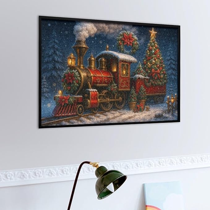 Christmas Train Christmas Tree 500-Piece Wooden Jigsaw Puzzle, Holiday Train Puzzle, Christmas Tree Scene, Family Entertainment, Indoor Fun, Mindful Leisure Activity