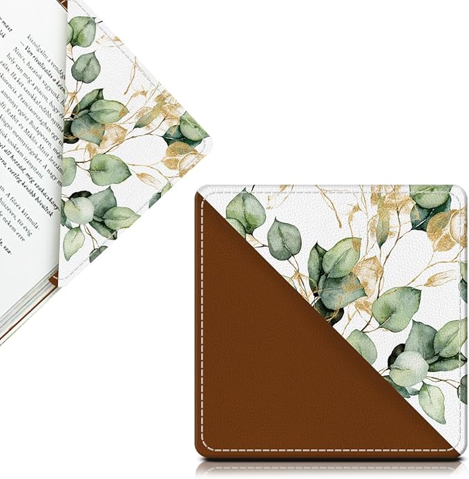 Cute Leather Bookmarks, Fun Triangle Making Corner Bookmark, Book Accessories for Reading Book Lovers, Unbreakable Page Markers for Women Men Cute Green Leaf