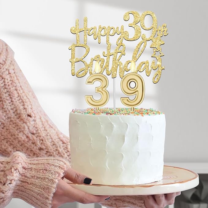 39th Birthday Decorations for Women Gold with 39th Birthday Sash and Tiara,Cake Topper and Candles, Number Balloons, 39 Year Old Gifts for Women