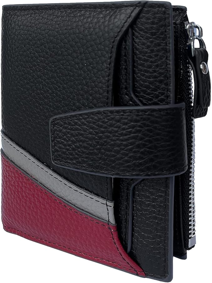 AINIMOER Women's RFID Blocking Leather Small Compact Bi-fold Zipper Pocket Wallet Card Case Purse with id Window