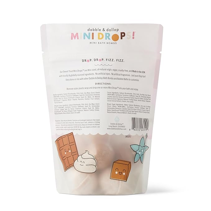 Dabble & Dollop Mini Bath Bombs, Natural Droplets for Kids, Sweet Treat Scents - Resealable Pouches, Fizzy, Moisturizing & Fun, Vegan, Gluten-Free, Cruelty-Free (Set of 36)