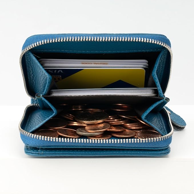 Small Wallet for Women, Genuine Leather RFID Blocking Credit Card Holder Slim Compact Coin Purse Women's Wallets with ID Window 8 Card Slots