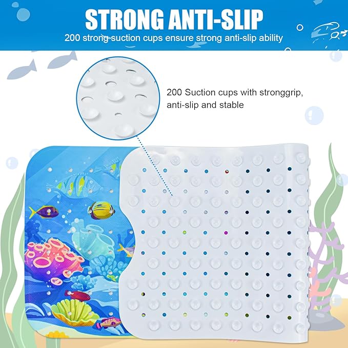Vanleonet Baby Bath Mat for Tub for Kids, 40''x16'' Bathtub Mat Non Slip, Toddler Shower Mat Non-Slip for Tub with Suction Cups & Drain Holes, Machine Washable, Shark