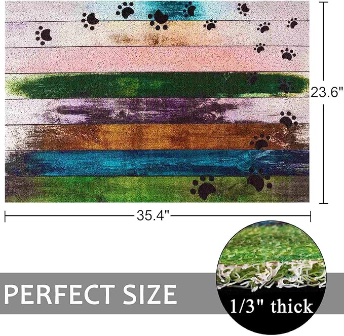Darkyazi 23.6" x 35.4" Colorful Doormats Entrance Front Door Rug Funny Outdoors/Indoor/Bathroom/Kitchen/Bedroom/Entryway Floor Mats，Non-Slip Polyvinyl Chloride (Dog paw Print-2)