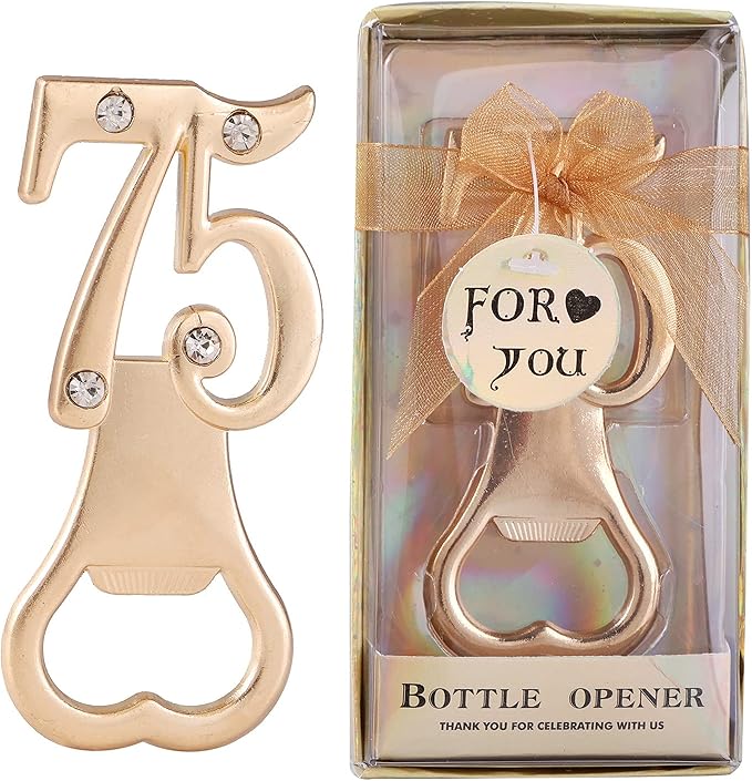 Baseo 24pcs Gold Themed 75th Birthday Bottle Openers, 75th Anniversary Party Gifts & Decorations