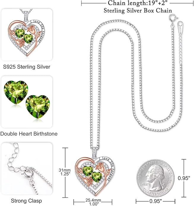 Iefil Valentines Day Gifts for Her - Sterling Silver Birthstone Necklace Anniversary Birthday Gifts for Her Wife Mom Daughter