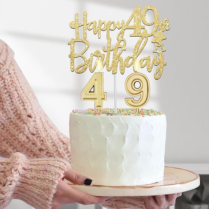 49th Birthday Decorations for Women Gold with 49th Birthday Sash and Tiara, Cake Topper and Candles,Number Balloons, 49 Year Old Gifts for Women