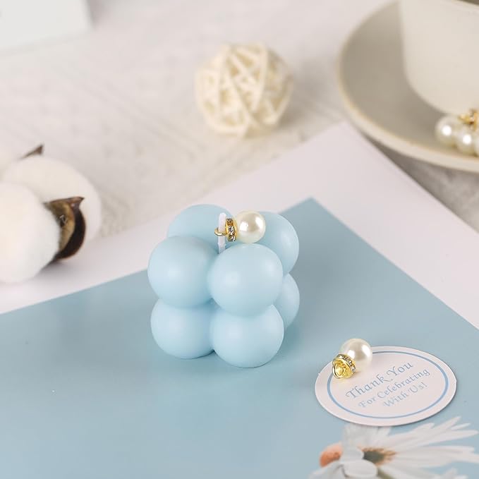 ACITHGL 30 Sets Fully Assembled Small Bubble Candle Party Favors for Guests Bulk Bridal Showers Favors Candles with Stylish Ribbons Thank You Cards Gifts (Blue)