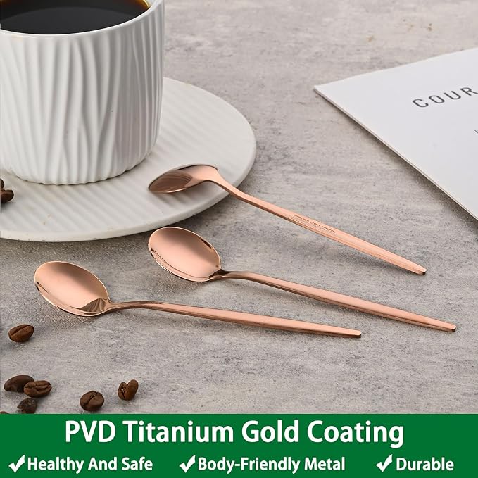 5.1Inch Stainless Steel Coffee & Tea Spoons Set,Rose Gold Teaspoon,Small Spoons For Dessert or Tea,Espresso Spoon For Cafe