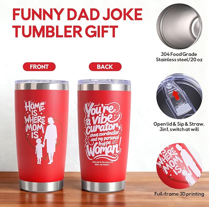 Christmas Gifts for Mom 2025,20oz Insulated Tumbler with Lid, Mothers Day Stainless Steel Travel Mug for Hot/Iced Coffee - Leakproof, Sweatproof, Durable Cup for Home, Office, Commuting,Red