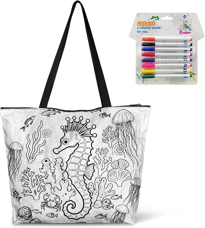 Cartoon Animal Printed DIY Coloring Tote Bag Waterproof Paper Handbags for Women Large Travel Shoulder Bags Purses