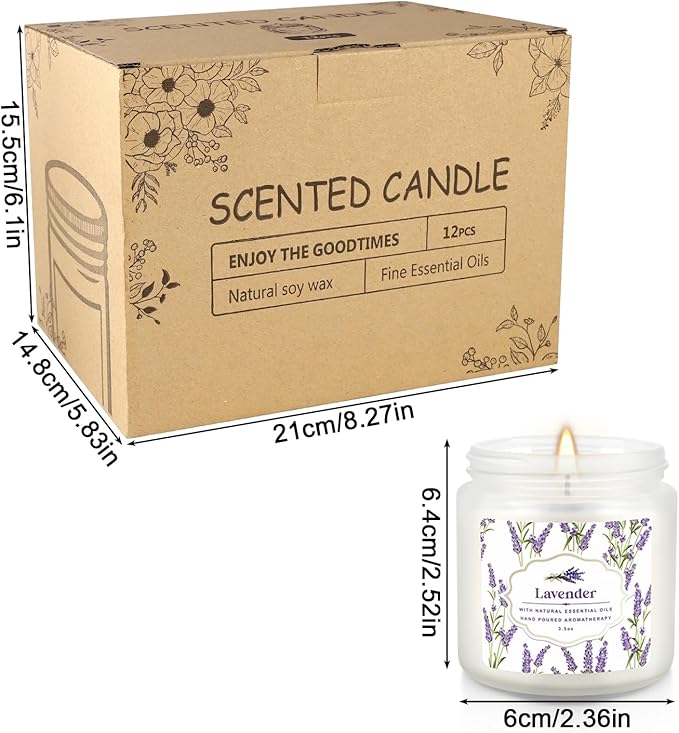 12 Pack Scented Candles with Added Natural Essential Oils, 3.05oz, Suitable for Various Festivals, Parties, Yoga, and Home Scene