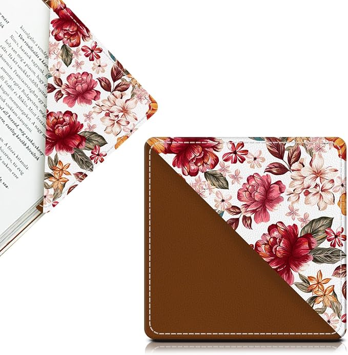 Cute Leather Bookmarks, Fun Triangle Making Corner Bookmark, Book Accessories for Reading Book Lovers, Unbreakable Page Markers for Women Men Colorful Cute Flower