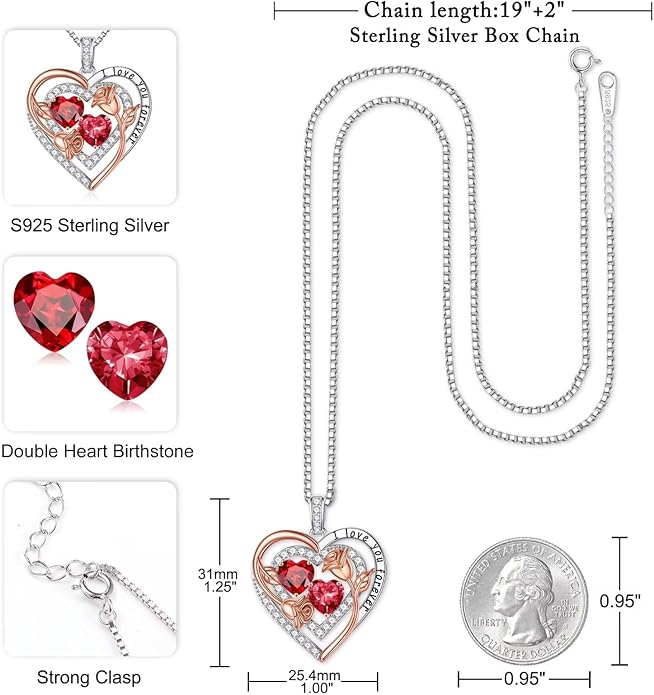 Iefil Valentines Day Gifts for Her - Sterling Silver Birthstone Necklace Anniversary Birthday Gifts for Her Wife Mom Daughter