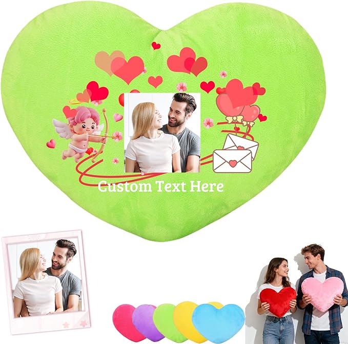 Custom Heart Pillow with Insert, Personalized Heart Shaped Pillow with Photo Text as Valentine Pillows for Girlfriend Boyfriend Home Decor Personalized Gifts for Valentines Day Anniversary