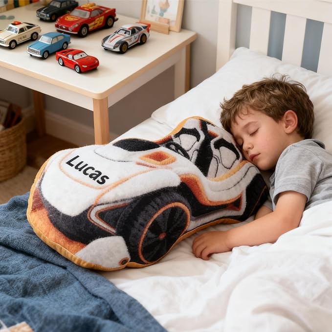 Custom Name Sports Car Shaped Pillow Personalized Race Car Pillow for Boys Customized Soft Sports Car Plush Pillow for Room Decor Play Perfect Birthday for Kids
