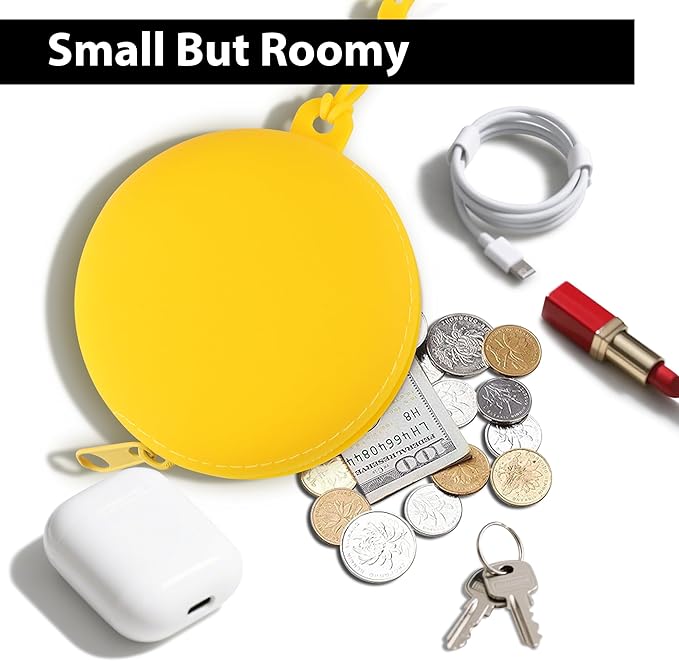 Coin Purse for Women – Silicone Small Coin Pouch with Kiss Lock for Coins, Keys, Lipstick, and Earphones – Mini Cute Change Purse for Daily Life, Cars, Travel, Party (Wristlet/Yellow)