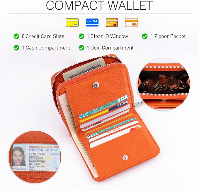 Genuine Small Wallet for Women, Slim RFID Blocking Credit Card Holder with ID Window, Compact Purses for Women with 31 Card Slots