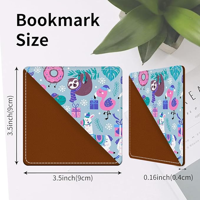 Cute Leather Bookmarks, Fun Triangle Making Corner Bookmark, Book Accessories for Reading Book Lovers, Unbreakable Page Markers for Women Men Cute Winter Animals
