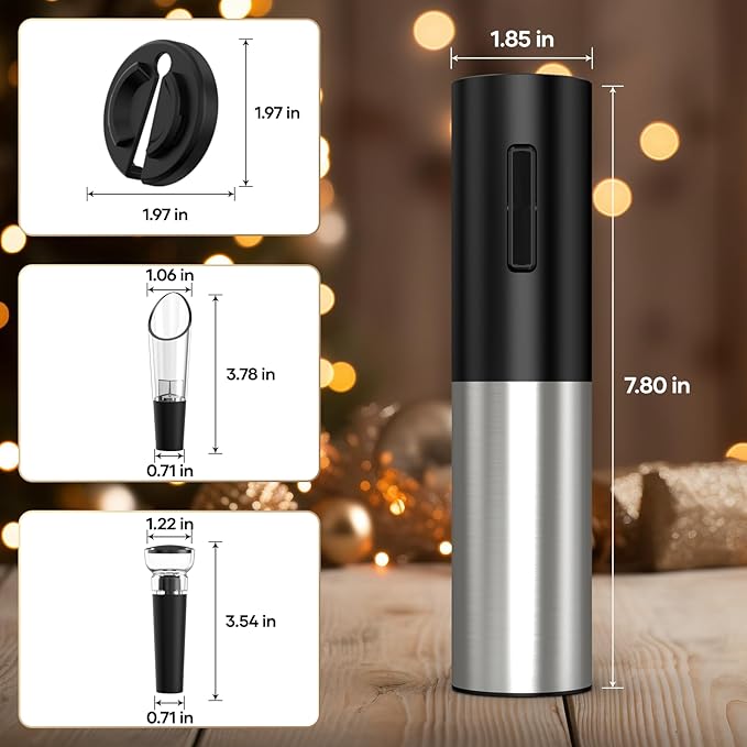 Electric Wine Opener, Automatic Electric Wine Bottle Corkscrew Opener with Foil Cutter Aerator Pourer Vacuum Stopper, Rechargeable Wine Opener Set, Gift For Christmas New Year Housewarming Birthday