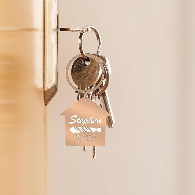 Custom Home Keychains, Pack 5-100 House Shaped Personalized Metal Keychains with Your Logo/Text