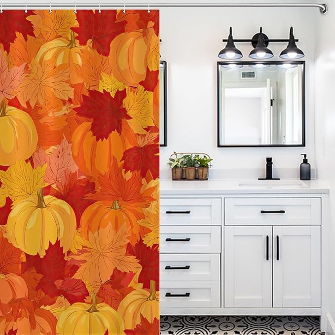 Autumn Pumpkins Fall Thanksgiving Shower Curtain Waterproof Washable Fabric Bathroom Shower Curtains for Bathroom Decorations Home Indoor Decor 64x72Inch