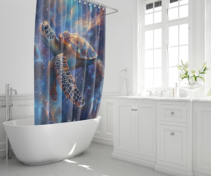 Sea Turtle Shower Curtain - 4 Pcs Kids Bathroom Set Under The Sea Shower Curtain Turtle Shower Curtains for Bathroom Sea Turtle Themed Bathroom Decor with Rug,Toilet Cover and Bath Mat with 12 Hooks