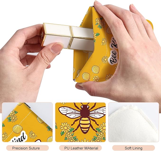 2Pcs PU Leather Small Squeeze Coin Purse Pouch Mini coin Bag Unique And Cute Wallet Cosmetic Bags Change Bag For Women Girls Men （Bees and Flowers