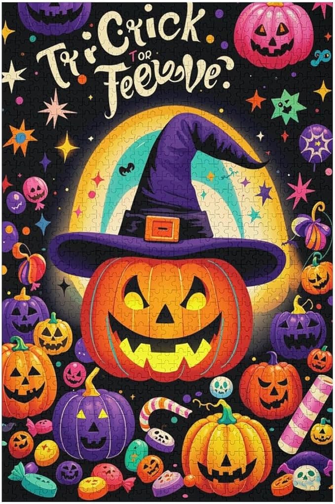 Jigsaw Puzzles for Adults 1000 Piece - Halloween Pumpkins Wooden Puzzle，Family Puzzles，Educational Games，Challenge Puzzles Puzzle Games，Stress Relief Games