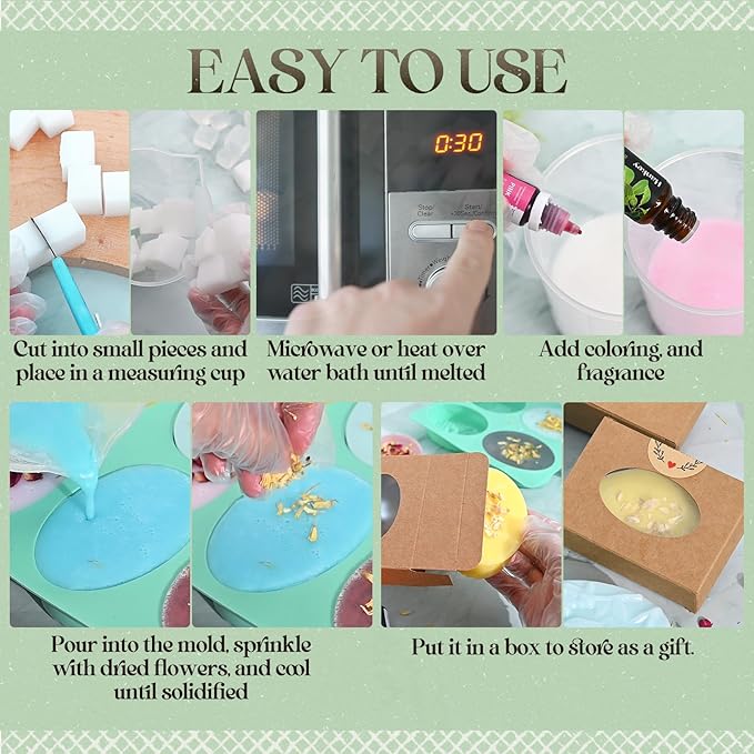 Jcoos Soap Making Kit, DIY Soap Making Kit for Adults, Kids - Shea Butter Glycerin Melt and Pour Base, Molds, Dye, Fragrances, Dried Flowers, DIY Craft for Kids Beginners Girls, Gift Boxes for Women