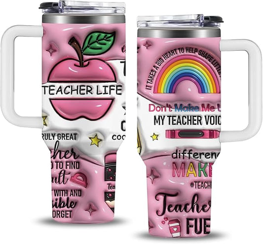 Teacher Appreciation Gifts, Birthday Gifts for Teachers Tumbler 40oz, Teacher Gift for Women Coffee Travel Cup, Best Teachers Gift for Teacher's Day Graduation Back to School Christmas, Pink