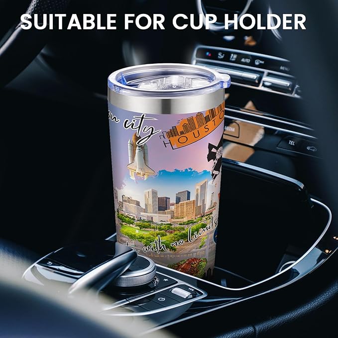 20oz Insulated Tumbler Huston City State Coffee Mug, United States Map Travel Mug Landmark, Birthday Gifts Cute Custom Tumbler Cups with Lid and Straw Gifts for Mom