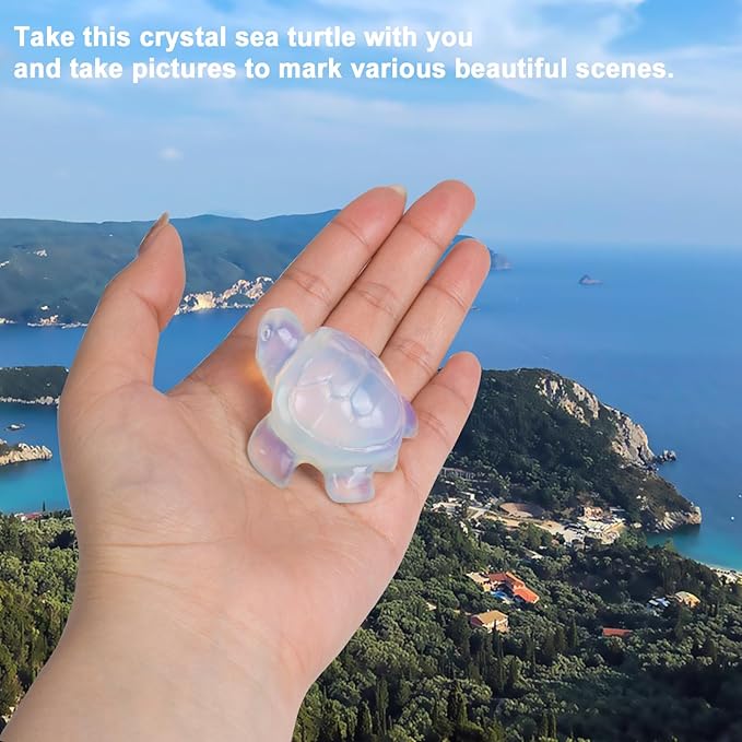 Crystal Travel Sea Turtle Figurines, White Opalite Sea Turtle Travel Gifts for Women Men Travelers, Hand Carved Good Luck Charm, Spiritual Companion Collectible Animal Statue Decors 2.1”