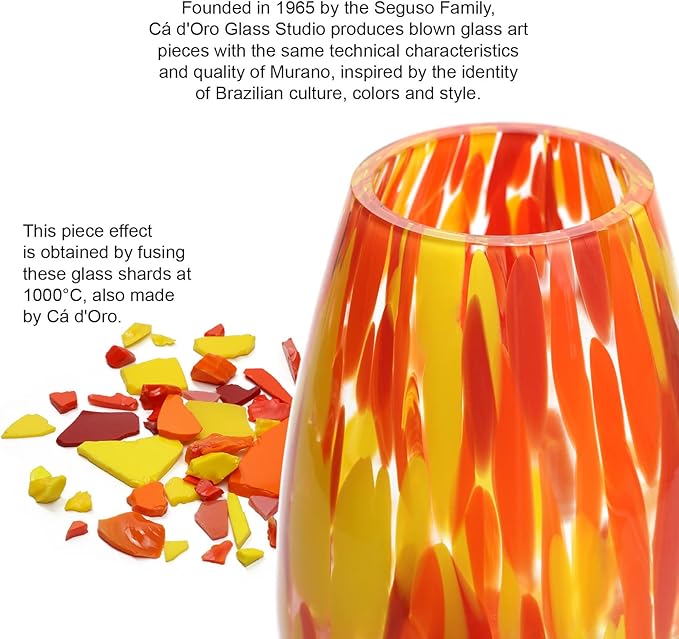 Ca D Oro Glass Vase Orange/Yellow Confetti Hand Blown Murano-Style Art Glass for Flower and Decor - Model Oliva G