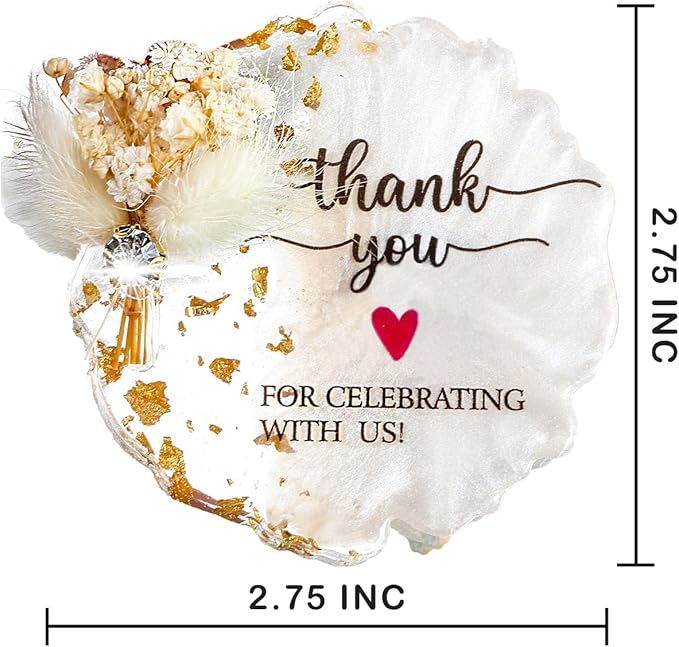 20 Pcs Magnet Wedding Favors for Guests Bulk Crystal Resin Fridge Magnet Souvenirs Gifts with Dry Flowers Thank You Text for Wedding Engagement Bridal Baby Shower