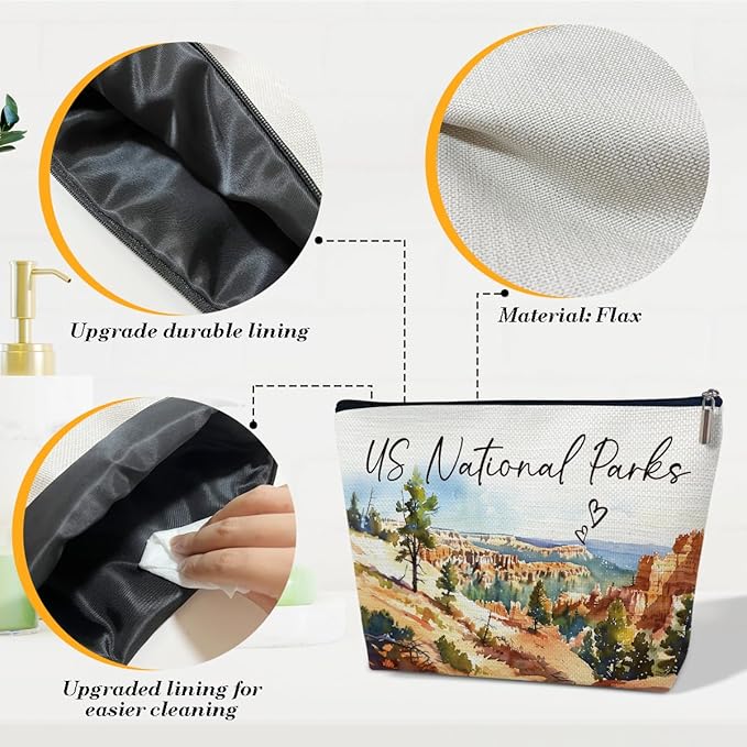 City Travel Gift Makeup Bag, Watercolor Cosmetic Bag for Purse, US National Parks Souvenir, Trip Favors for Traveller US National Parks Lovers, City Themed Organizer