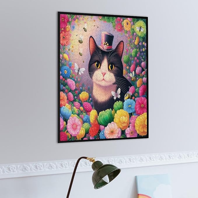 Wooden Puzzles 500 Piece，Cat Portrait Themed Jigsaw Puzzles，Educational Games，Family Puzzles，Unique Gifts for Wall Art，Funny Puzzles，Stress Relief Games，Puzzle Games