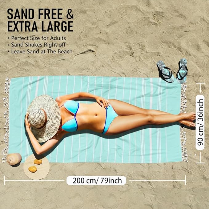 4 Pack Cotton Turkish Beach Towel Lightweight Thin Travel Vacation Essentials Oversized XL Towels Set for Pool Swim Bath Camping Cruise Accessories Absorbent Quick Dry Sand Free Bulk clearance Striped