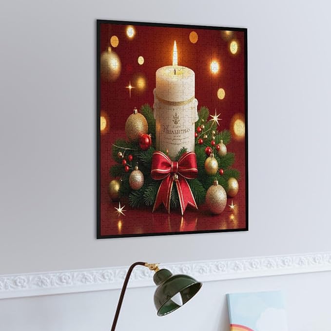 Christmas Atmosphere Candle Light, Merry Christmas Wooden Puzzle 500 Pieces Jigsaw Puzzles for Adults Puzzle Educational Toys Challenging Fun Games Gifts for Elders Kids Family and Friends