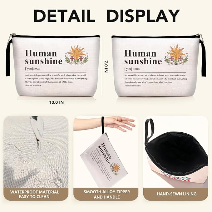 Human Sunshine Definition Makeup Bag Gifts for Women Boss Teacher Nurse Coworker Friends Inspirational Motivational Quote Cosmetic Bag Zipper Pouch Bag Travel Toiletry Bag for Birthday Christmas