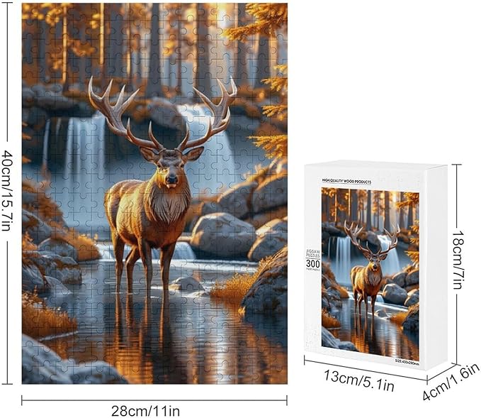 Wooden Puzzle - Creek Elk Jigsaw Puzzles，Wooden Puzzles for Adults 300 Pieces Challenge Puzzles，Educational Games，Family Puzzles，Unique Gifts for Wall Art