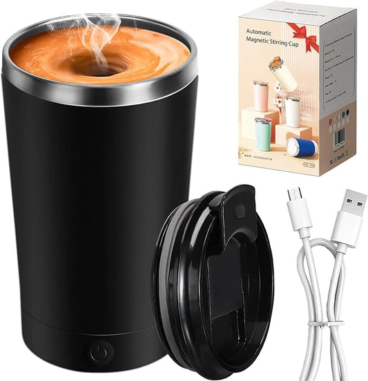hatisan Self Stirring Coffee Mug With Lid Electric High Speed Self Stirring Mug 400ml Rechargeable Detachable Stainless Steel Self Stirring Cup for Coffee, Milk, Cocoa Christmas Gift(Black)