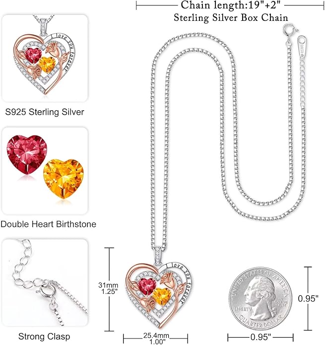 Iefil Valentines Day Gifts for Her - Sterling Silver Birthstone Necklace Anniversary Birthday Gifts for Her Wife Mom Daughter