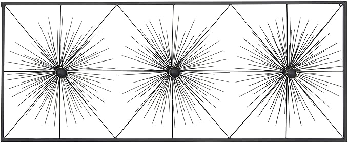 Deco 79 Metal Starburst Home Wall Decor Sea Urchin Wall Sculpture with Black Frame, Wall Art 59" x 3" x 24", Black
