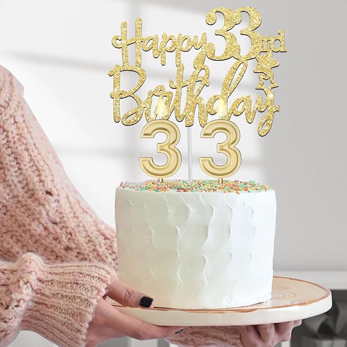 33 Birthday Decorations Women Gold with 33rd Birthday Sash and Tiara, Cake Topper and Candles, Number Balloons, 33 Year Old Gifts for Women