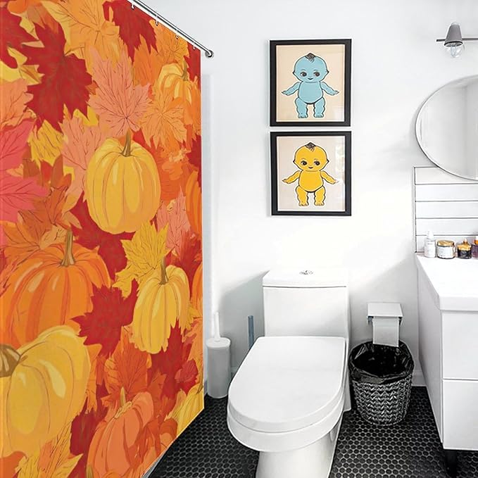 Autumn Pumpkins Fall Thanksgiving Shower Curtain Waterproof Washable Fabric Bathroom Shower Curtains for Bathroom Decorations Home Indoor Decor 56x72Inch