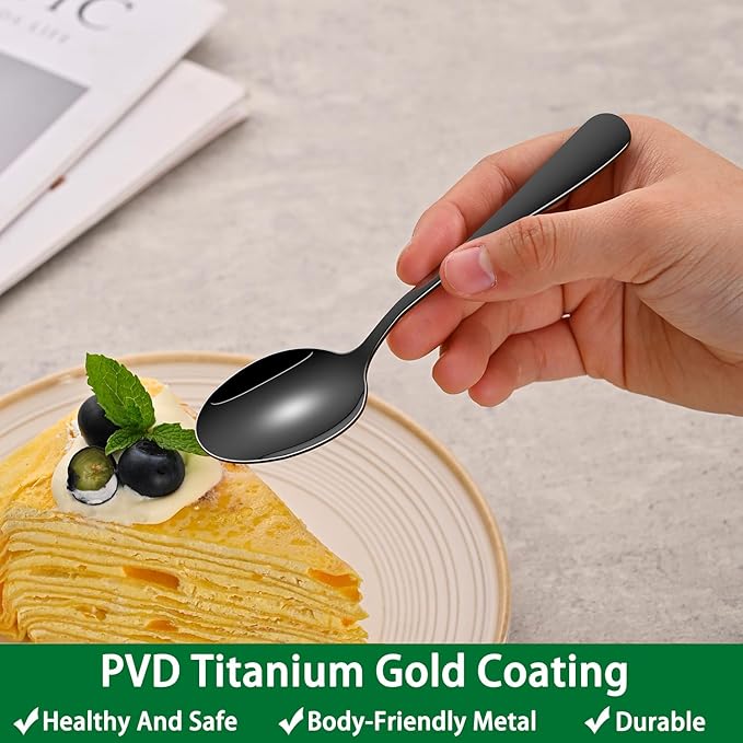 4.7 Inch Coffee & Tea Spoons,8-Piece Black Stainless Steel Espresso Spoon Set,Durable Small Teaspoon,Dishwasher Safe Mini Spoons For Dessert